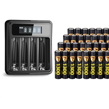 KOTSURU 【8馬赫】1.5V鋰電池1300mWh 4號32入 搭配液晶顯示鋰電池充電器