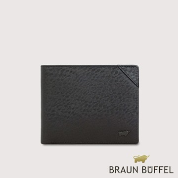 【BRAUN BUFFEL 德國小金牛】台灣總代理 斯萊特-A 12卡中間翻透明窗短夾-黑色/BF565-317-BK
