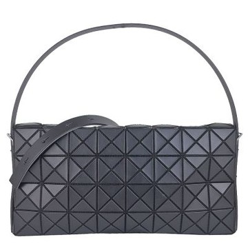 ISSEY MIYAKE 三宅一生 BAOBAO 黑色皮質三角方格4x8雙帶斜背/肩背包