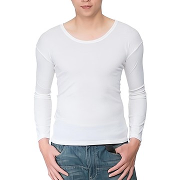 男款熱力圓領羅紋發熱衣 Set 2件  中空保暖纖維  XL  白