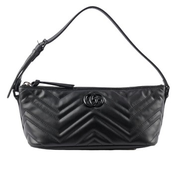 Gucci GG Marmont 黑釦縫線皮革肩背包手提包(黑色)