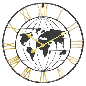 iINDOORS 工業風設計時鐘 地圖 羅馬數字 60cm  黑 + 金色