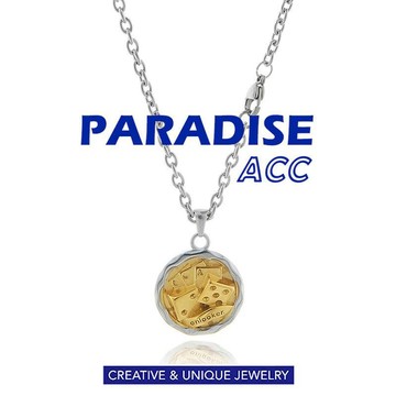 PARADISE 骰子撲克 金色 圓牌項鍊 鈦鋼 醫療鋼 316L 不掉色 不過敏