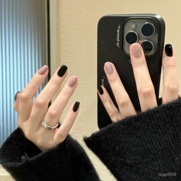 💅限時下殺穿戴甲💅純手工純色跳色穿戴甲黑色撞色甜酷辣妹高級美甲經典簡約百搭顯白手工穿戴甲 MPU2