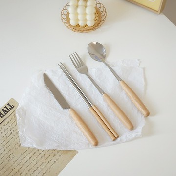 簡約ins木柄筷子刀叉勺子餐具套裝不銹鋼復古風餐具
