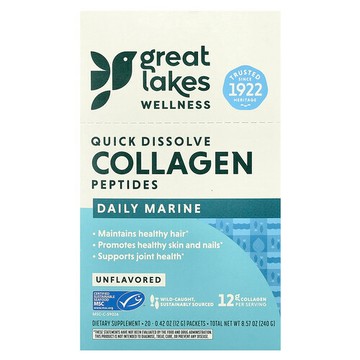 Great Lakes Wellness, 速溶膠原蛋白肽，Daily Marine，原味，20 包，每包 0.42 盎司（12 克）
