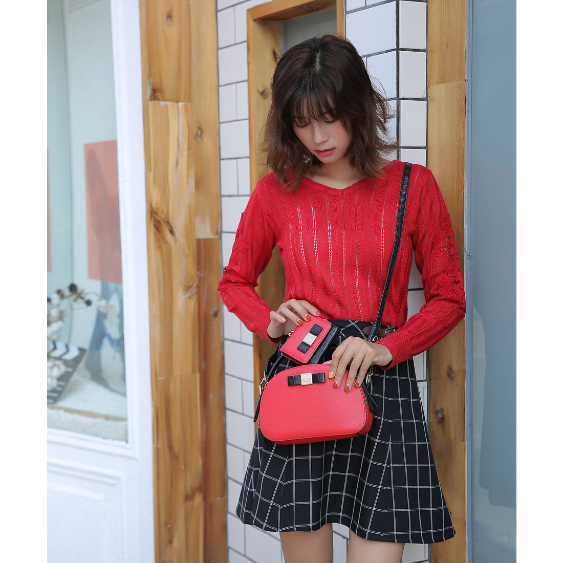 ダズリン Dazzlin クロコ配色wジップショルダーbag Red Blk 通販 Lineポイント最大1 5 Get Lineショッピング