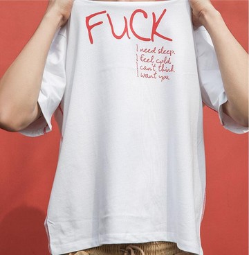 FINDSENSE MD 時尚 男 街頭 寬鬆 白色 個性字母印花 休閒 打底短T 短袖T恤 特色短T