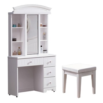 文創集 法雅輕奢白2.7尺旋轉式鏡台組合(含化妝椅)-80x43x173cm免組