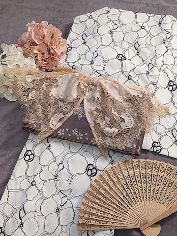 【洋粋youiki】原創和洋風格。帯揚|帯揚げ。粉膚色蕾絲