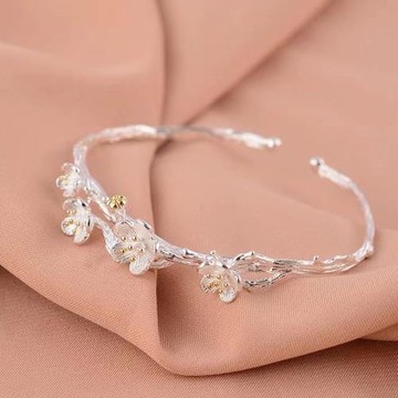 ANGEL 文藝氣質梅花女款手鐲手環(銀色)