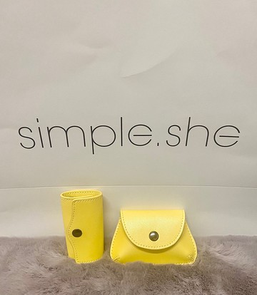 simple.she 真皮材料零錢包 鑰匙圈卡夾套裝 黑/灰/米白/黃/桃紅