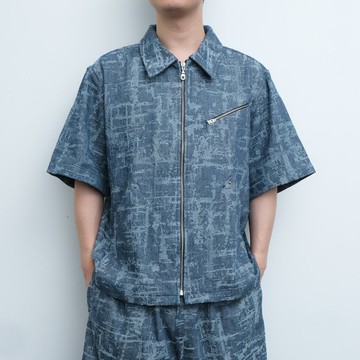 KAIKAI - Insomnia - 撕裂提花拉鍊牛仔外套-丹寧藍