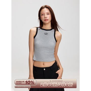 RAPPEYE 美式辣妹顯瘦內搭無袖T恤上衣刺繡撞色針織背心女夏外穿