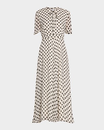 Lorenza Tie-Neck Polka Dot Maxi Shirtdress