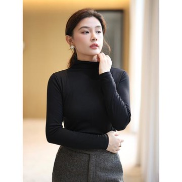 半高領打底衫女2025春秋新款修身針織衫彈力單穿外搭長袖T恤上衣