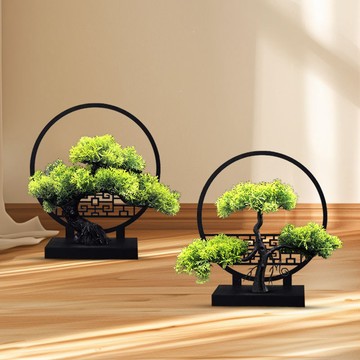 🔶台灣發貨🔶模擬迎客松室內客廳屏風擺件電視櫃茶几擺設植物小盆栽擺飾品塑膠