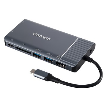 ESENSE 逸盛 Type-C TO HDMI 7合1 轉接器 適用於平板/iPad/筆電/電腦 支援高速SD3.0插槽讀卡器 2 Port USB3.0擴充  黑色  1個