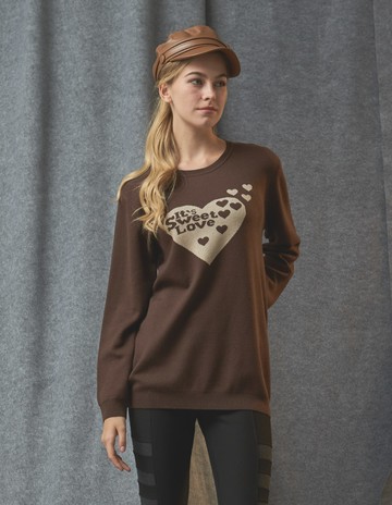 ★【喜芝梅】甜美愛心迸發針織上衣(咖啡色；L-XL) 223420785