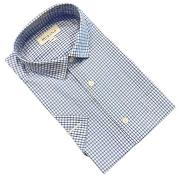 [MURANO] 全棉時尚短袖襯衫-藍線白格