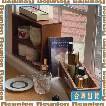 宿舍桌面收納盒辦公桌化妝品抽屜式復古木質香水置物架法式INS風 可開發票✔Reunion🏠臺灣出貨🏠