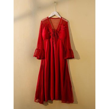 睡裙女夏天2026新款帶胸墊冰絲結婚紅色新娘晨袍送閨蜜新婚禮盒裝