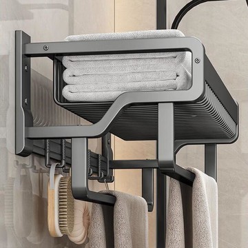 收納架 浴室毛巾架 置物架 天地魚槍灰毛巾架浴室壁掛免打孔洗手間浴巾架衛生間太空鋁置物架