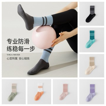 左右襪業 90%精梳棉無骨瑜伽襪子女春夏秋健身舞蹈普拉提專業硅膠防滑運動襪吸汗透氣抗菌防臭純棉中筒止滑襪地板襪現貨精品