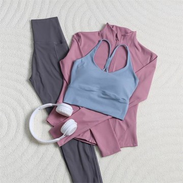 裸感瑜伽運動套裝性感水滴吊帶美背運動文胸歐美瑜伽褲瑜伽服套裝