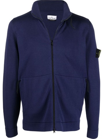 Stone Island - Compass-motif zip-up sweatshirt - men - Cotton/Polyamide/Polyurethane Resin - XL - Blue