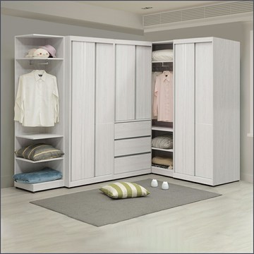 L型轉角組合滑門衣櫥 推門衣櫥 收納衣櫃 儲物衣帽間衣櫃 衣架【163B4404】Leader傢居館163-M111x2+M159+M311x3