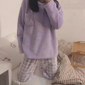 台灣出貨 珊瑚絨睡衣女秋冬季加絨甜美加厚法蘭絨網紅可外穿新款家居服套裝