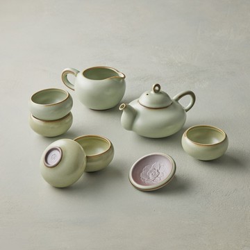 安達窯｜汝窯翠荷 - 衍生壺組 - 8件組(禮盒裝)