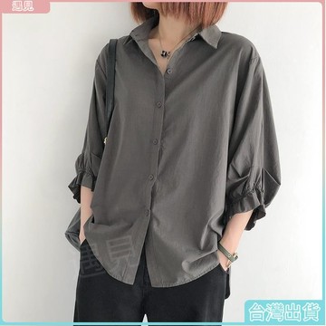 ✨台灣出貨✨短袖襯衫 襯衫女 短袖上衣 燈籠袖 襯衫女春夏季新款中袖女上衣寬鬆大碼薄款 七分袖上衣 薄襯衫 女裝短袖 顯