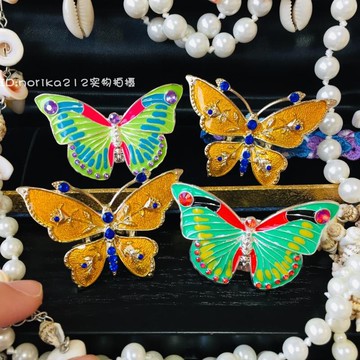 復古蝴蝶戒指彩釉手繪燕尾蝶金鳳綠蝴蝶夸張個性大小碼歐美中古