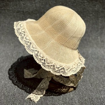 ins日系蘿莉公主草帽女夏盆帽出游遮陽海邊防曬蕾絲漁夫帽造型絲1入