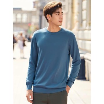 易絨鷹頂金冠精紡68 3圓領男針織百搭套頭長袖純色羊絨衫