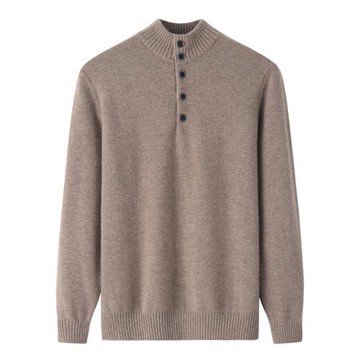 100純山羊絨衫男半高圓領秋冬加厚大碼系扣寬松休閑毛衣毛衫E2437