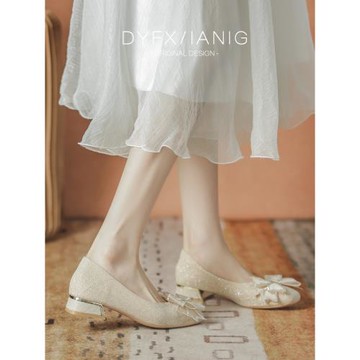 帝雅繁星配裙子單鞋女2024新款旗袍粗高跟晚晚風訂婚鞋新娘伴娘鞋