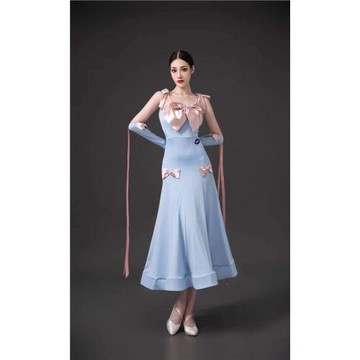 miu dance 摩登舞裙新款國標舞飄帶交誼舞連衣裙大擺新款女藝考服