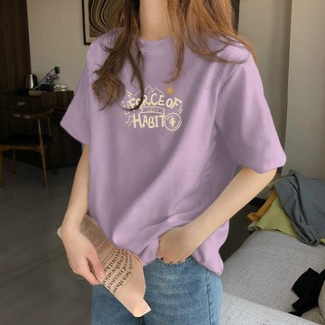 夏季短袖女 大碼上衣 純棉短袖女 T恤女 小衆上衣 圓領短袖 寬鬆休閒短袖 顯瘦百搭t恤 簡約時尚上衣 設計感t恤