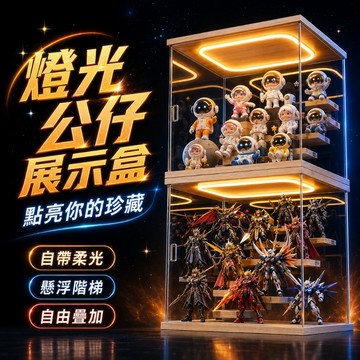💖台灣出貨💖 頂燈手辦盒 頂燈展示盒 階梯展示盒 頂板帶燈 公仔展示盒 公仔收納盒 透明展示盒 盲盒展示 收納盒