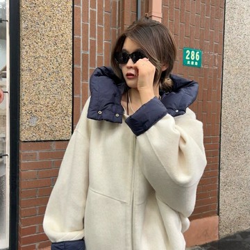 【巴黎精品】現貨+預購 羊毛大衣毛呢外套-保暖拼接雙面可拆連帽女外套2色a1il90