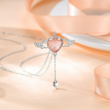 【巴黎精品】現貨+預購 925純銀項鍊琉璃吊墜-愛心天使之翼生日情人節禮物女飾品v1ar30