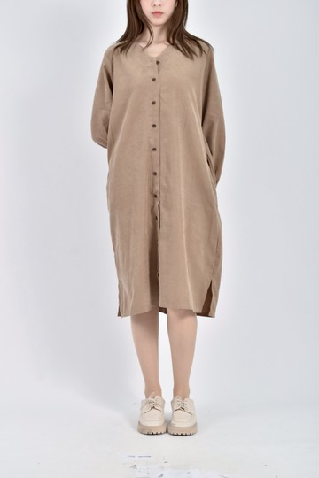 (S) bagel質感長袖棕色洋裝