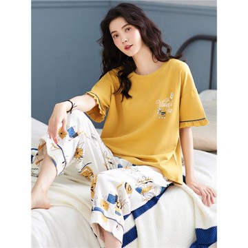 睡衣女夏款2026新款夏季薄款純棉短袖全棉寬松大碼夏天家居服套裝