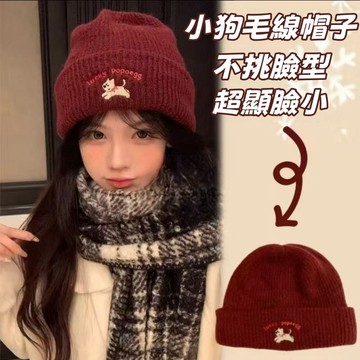 隔日到貨⚡小狗毛線帽 針織帽 韓版冷帽 新年禮物 刺繡針織帽 秋冬帽子 保暖護耳帽 毛線帽 加厚保暖 防寒帽子 毛線帽子