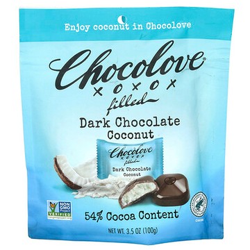 Chocolove, 黑巧克力陷料，椰子，54% 可可，3.5 盎司（100 克）