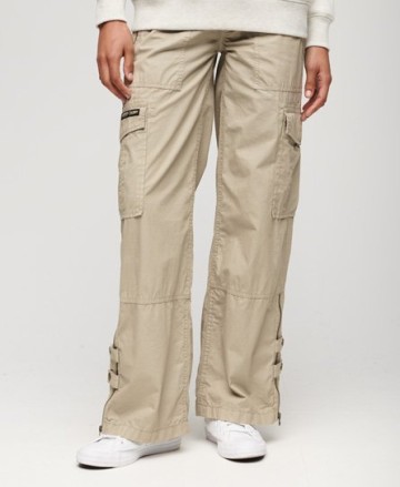 Superdry Women's Low Rise Wide Leg Cargo Pants Cream Size: 28