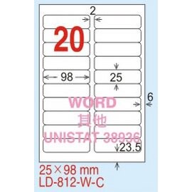 【龍德】LD-812(圓角) 雷射、影印專用標籤-螢光五色 25x98mm 20大張/包